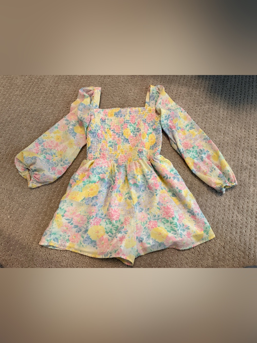 Janie and Jack Pastel Floral Smocked Romper - Yellow, Pink, Blue